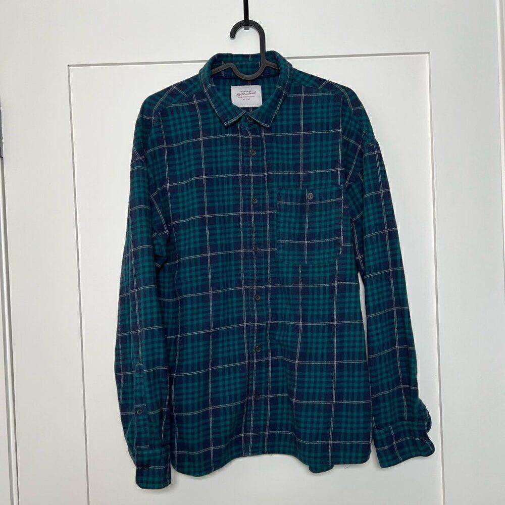 Cotton On Vintage Re-Mastered Mens Shirt Size M Plaid Flannel Long Sleeve Green